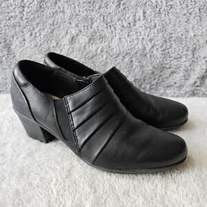 Clarks Women's Emslie Pleated Leather Block Heeled Shootie‎ Loafers Shoes Sz 9M